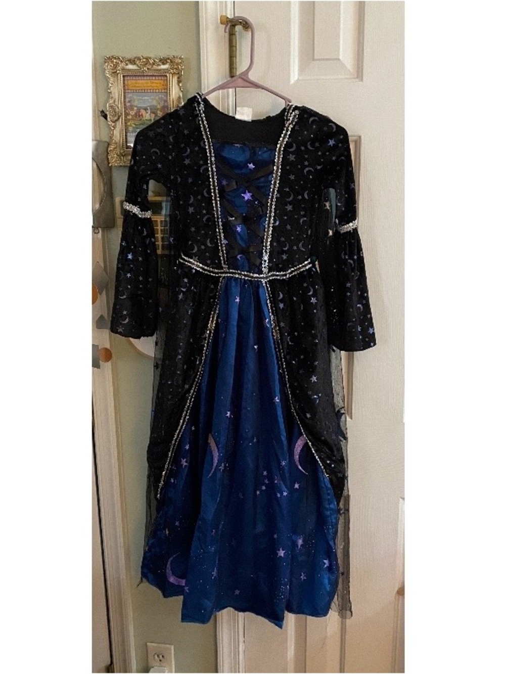 Spirit Halloween Witch Costume Celestial Moon Stars Black Blue Gothic Dress Girl